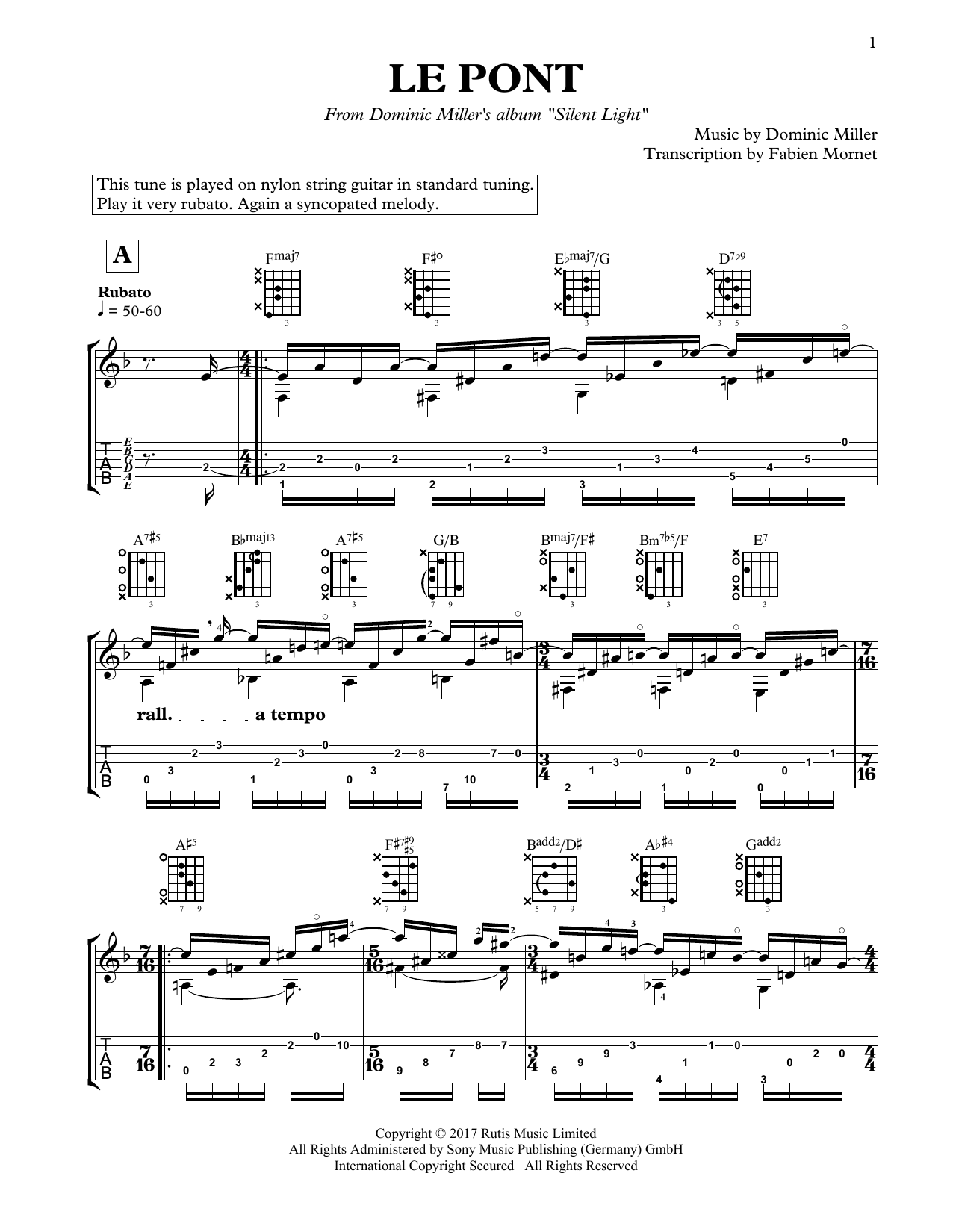 Download Dominic Miller Le pont Sheet Music and learn how to play Solo Guitar PDF digital score in minutes