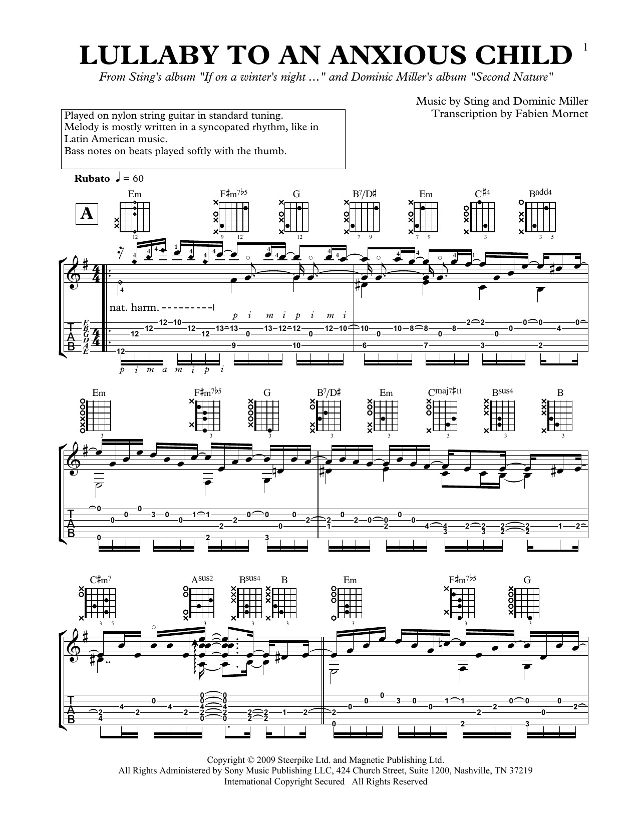 Download Dominic Miller Lullaby To An Anxious Child Sheet Music and learn how to play Solo Guitar PDF digital score in minutes