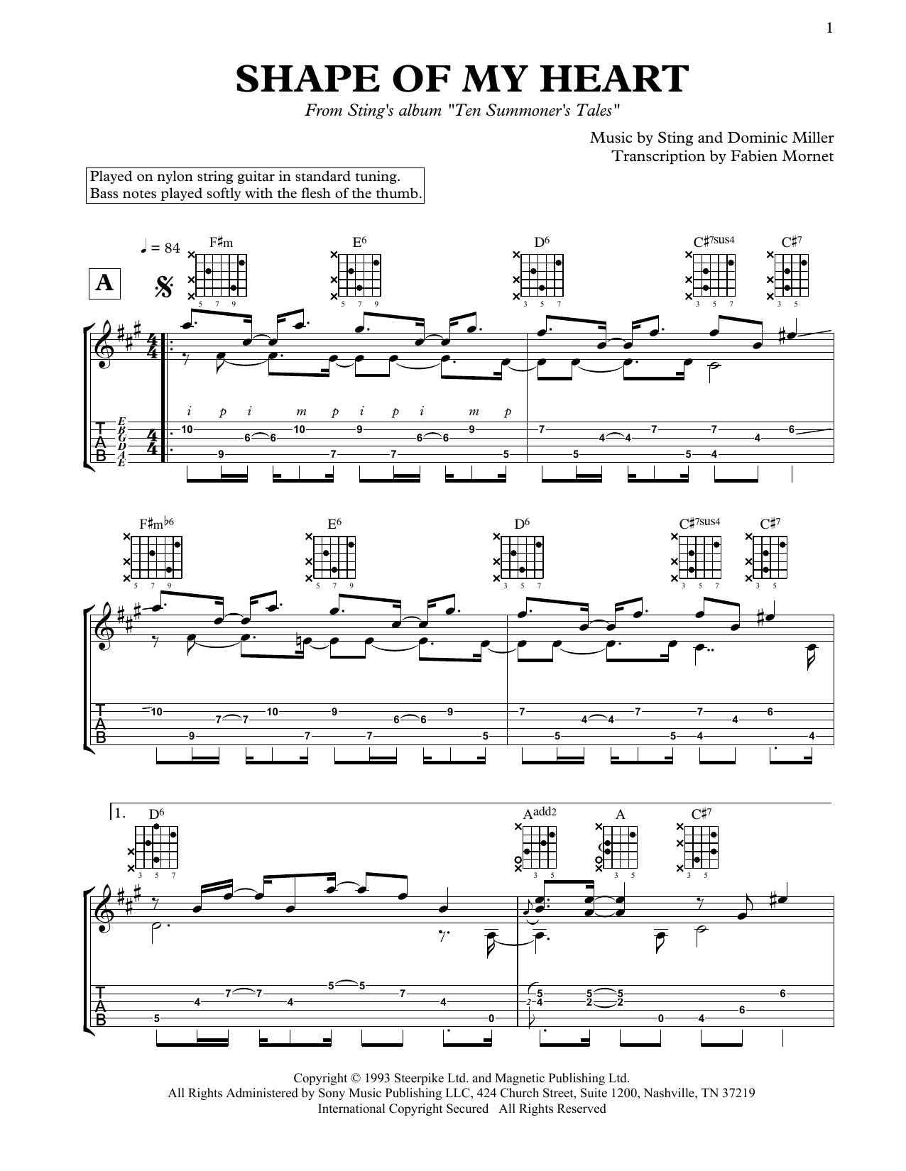 Download Dominic Miller Shape Of My Heart Sheet Music and learn how to play Solo Guitar PDF digital score in minutes