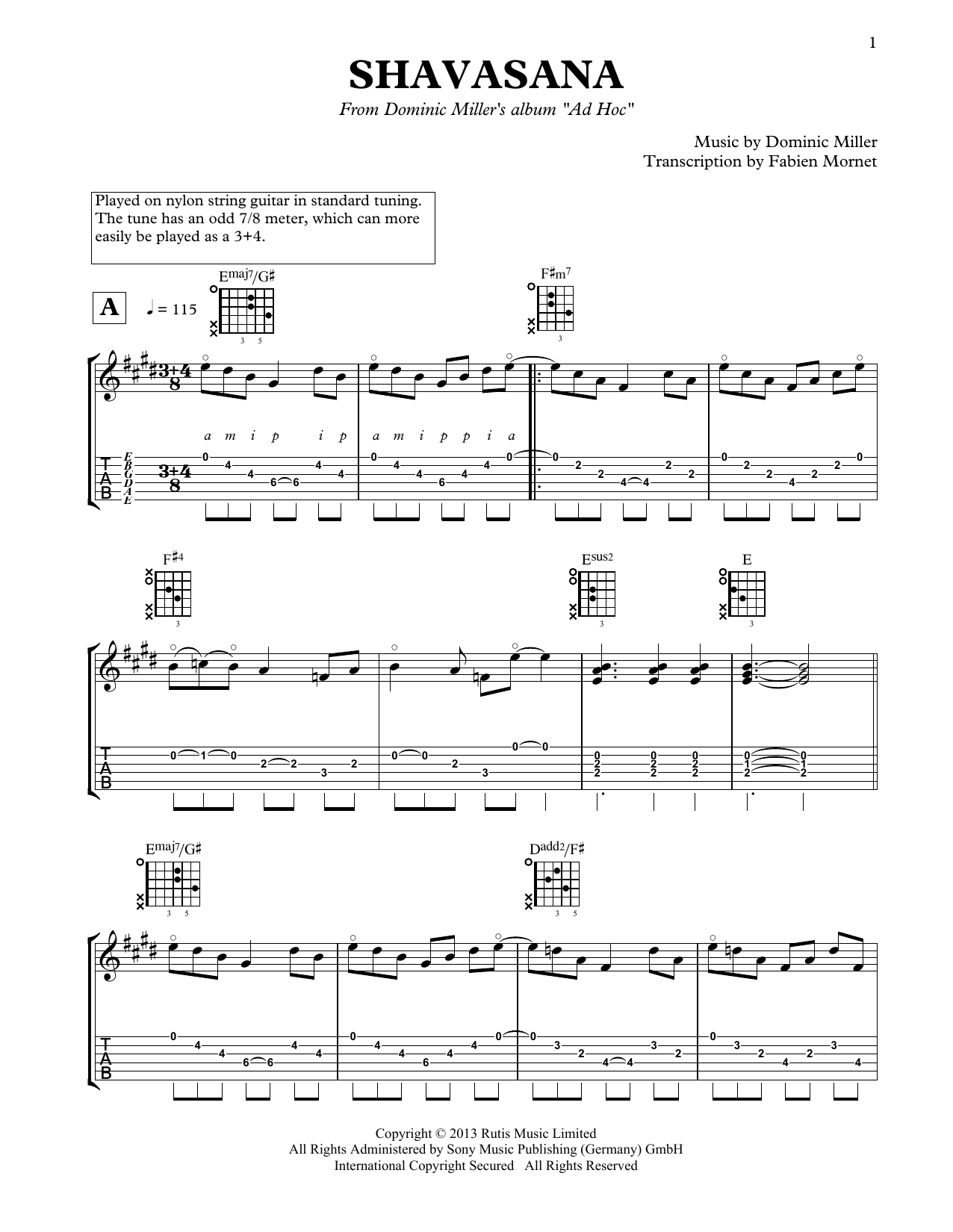 Download Dominic Miller Shavasana Sheet Music and learn how to play Solo Guitar PDF digital score in minutes