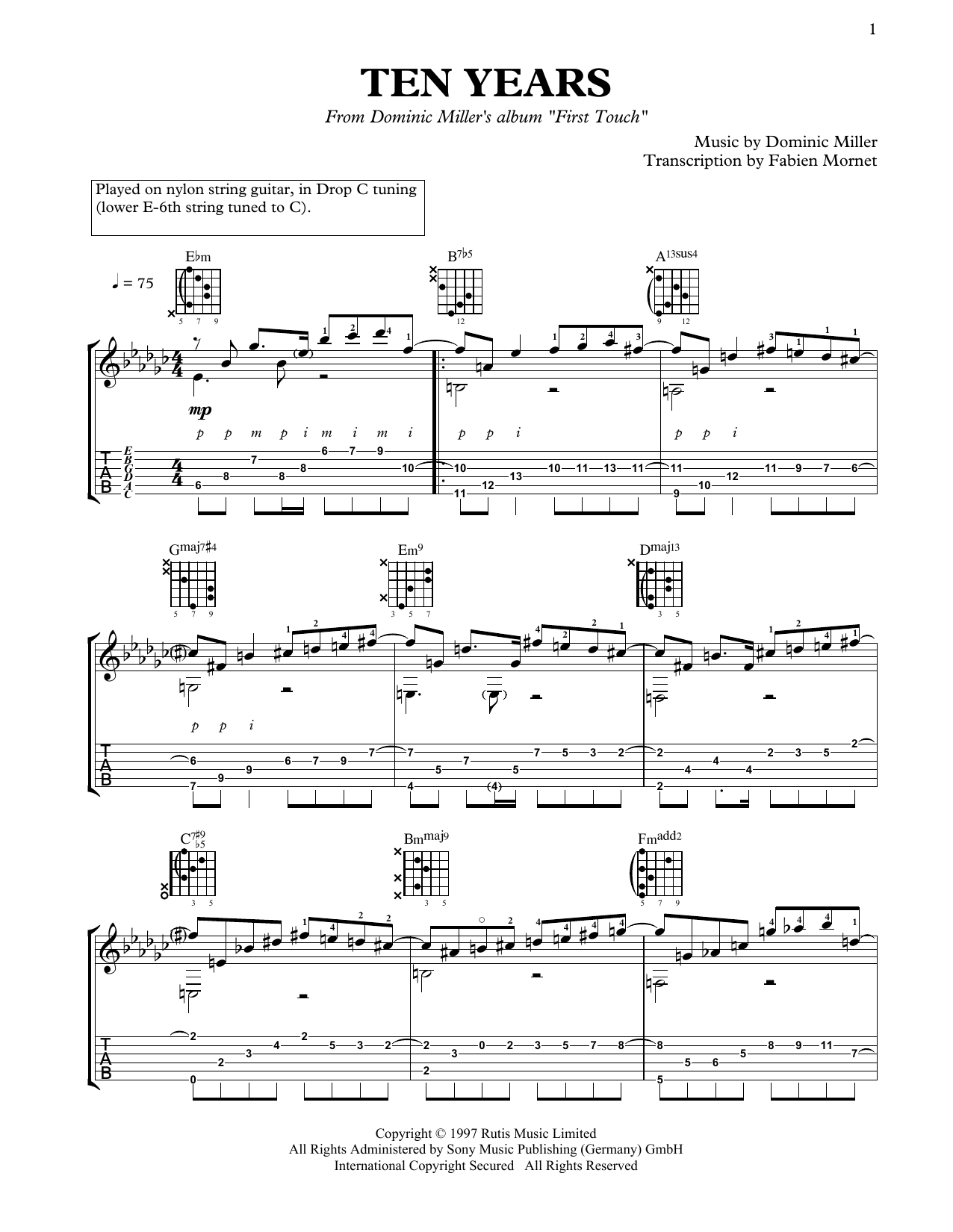 Download Dominic Miller Ten Years Sheet Music and learn how to play Solo Guitar PDF digital score in minutes