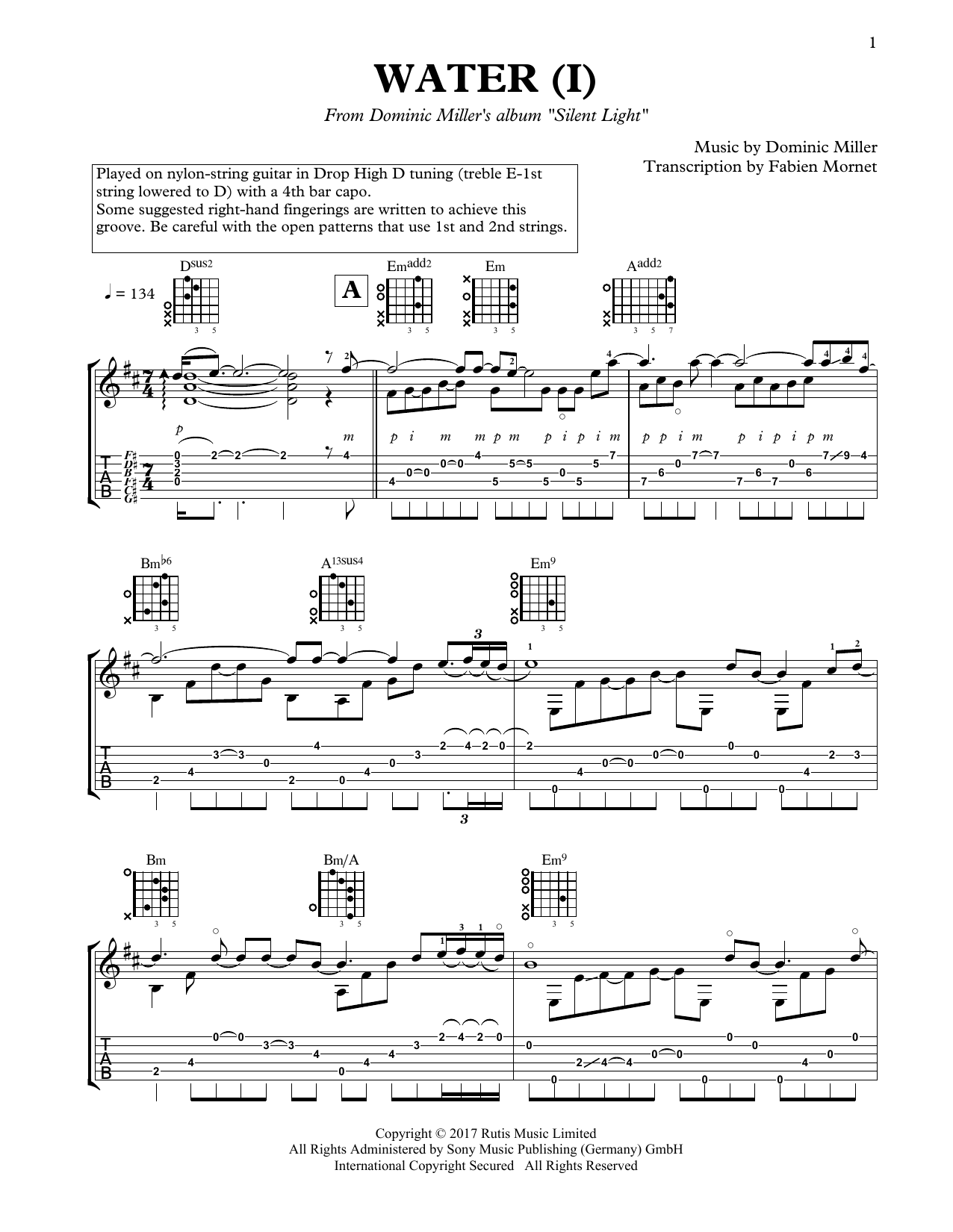 Download Dominic Miller Water (I) Sheet Music and learn how to play Solo Guitar PDF digital score in minutes