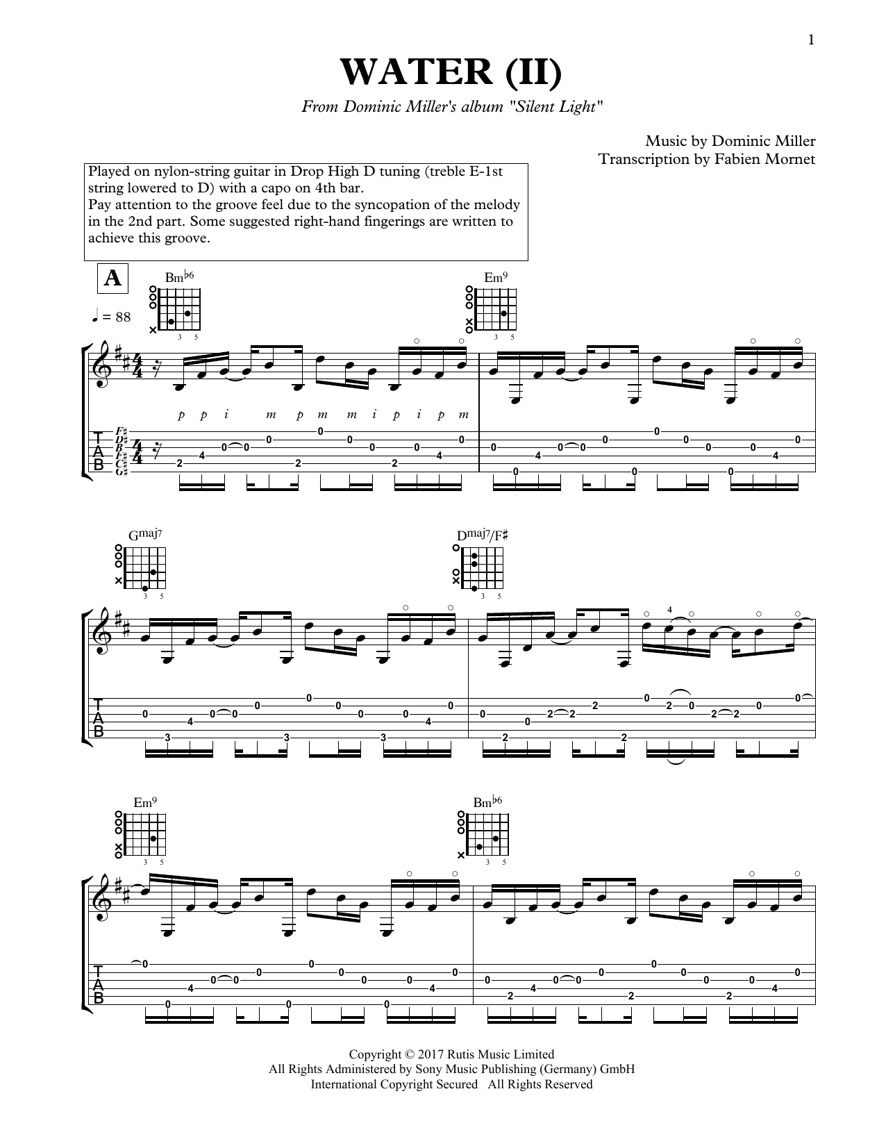Download Dominic Miller Water (II) Sheet Music and learn how to play Solo Guitar PDF digital score in minutes