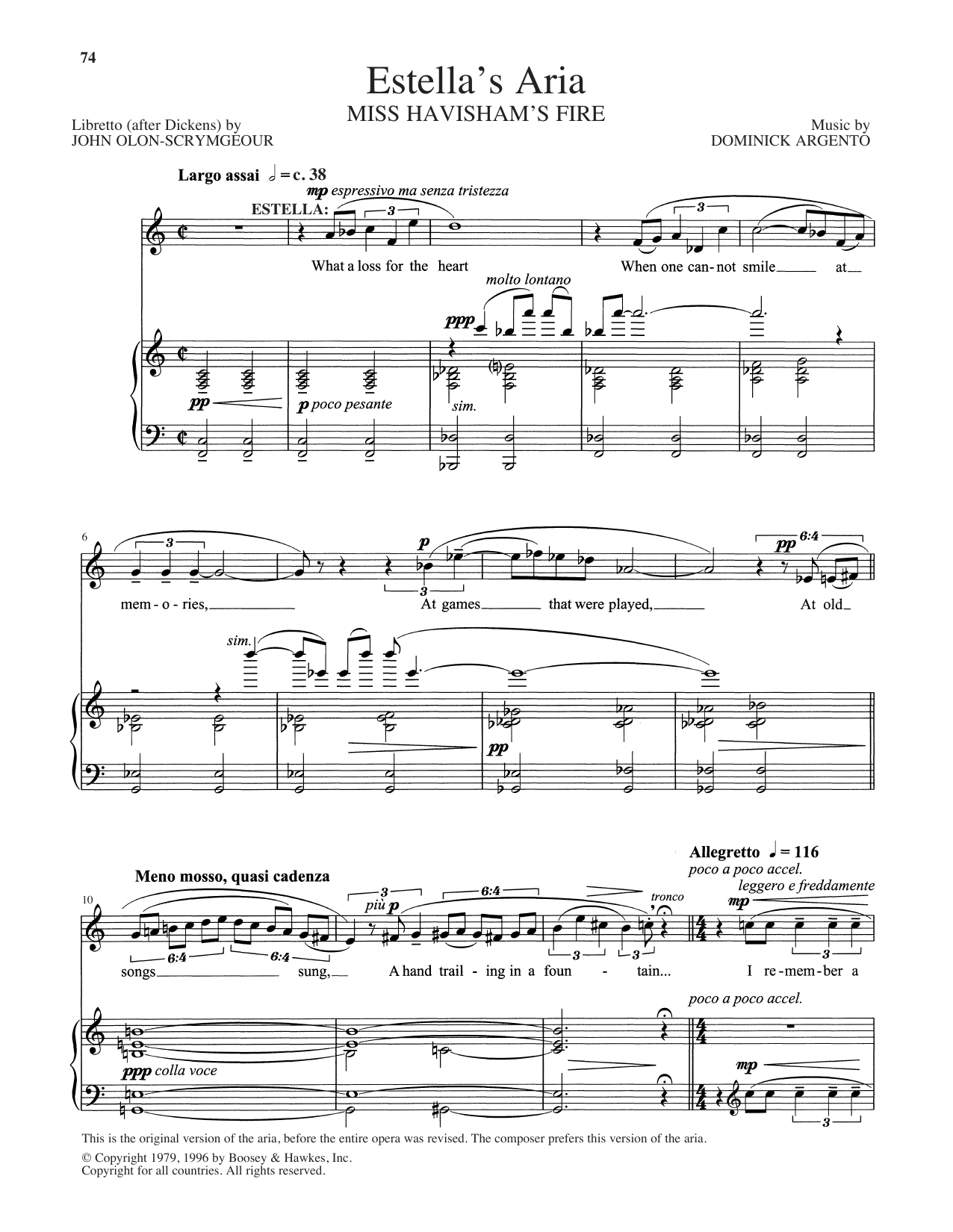 Download Dominick Argento Estella's Aria Sheet Music and learn how to play Piano & Vocal PDF digital score in minutes