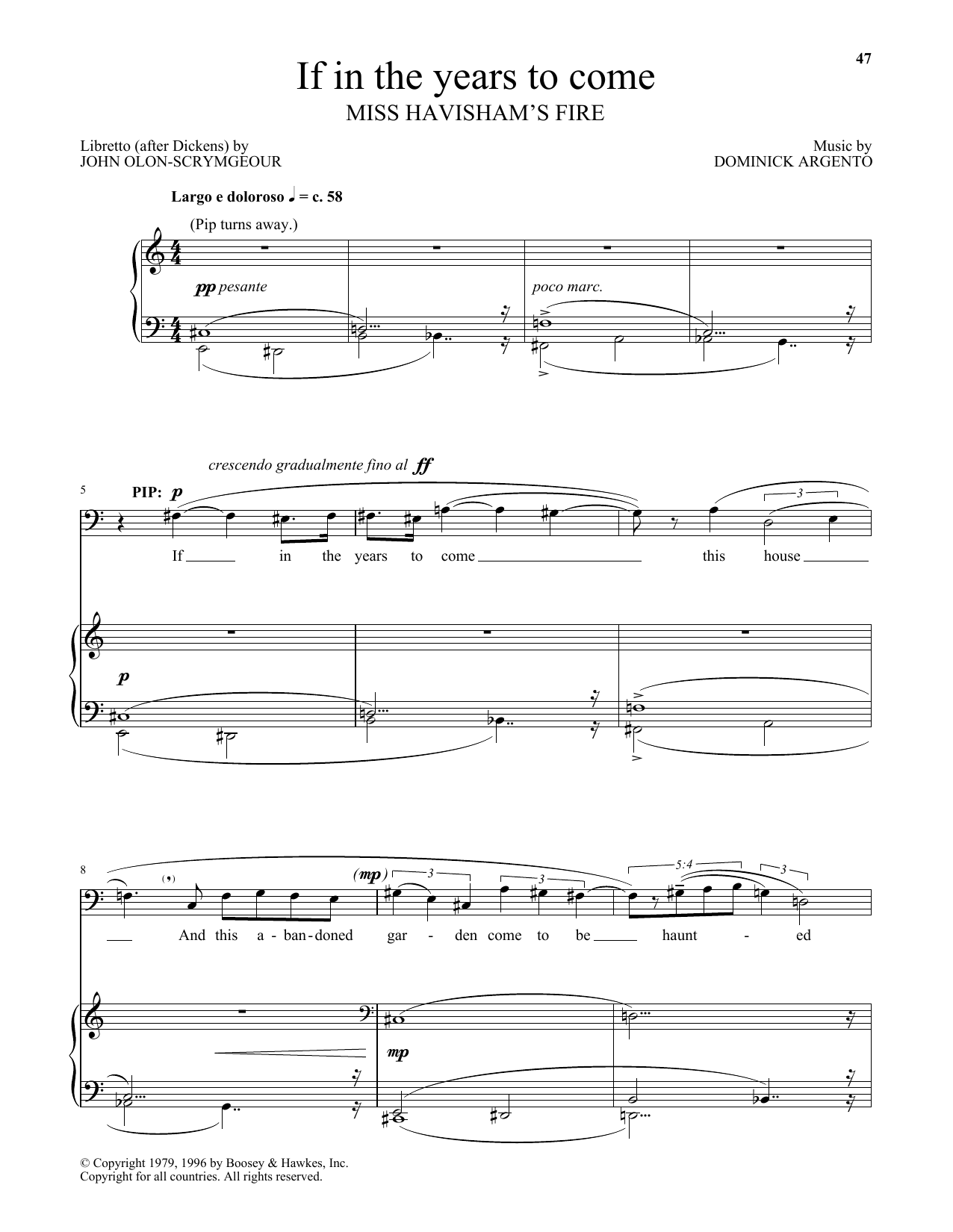 Download Dominick Argento If in the years to come (from Miss Havisham's Fire) Sheet Music and learn how to play Piano & Vocal PDF digital score in minutes