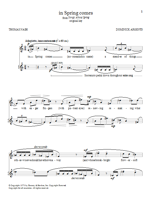 Download Dominick Argento in Spring comes Sheet Music and learn how to play Piano PDF digital score in minutes
