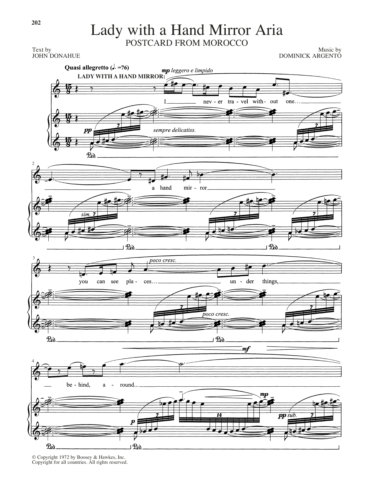 Download Dominick Argento Lady With A Hand Mirror Aria Sheet Music and learn how to play Piano & Vocal PDF digital score in minutes