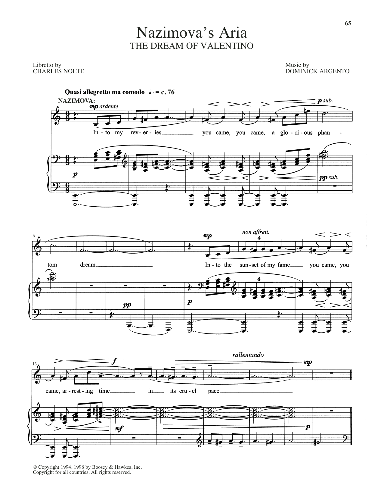 Download Dominick Argento Nazimova's Aria Sheet Music and learn how to play Piano & Vocal PDF digital score in minutes