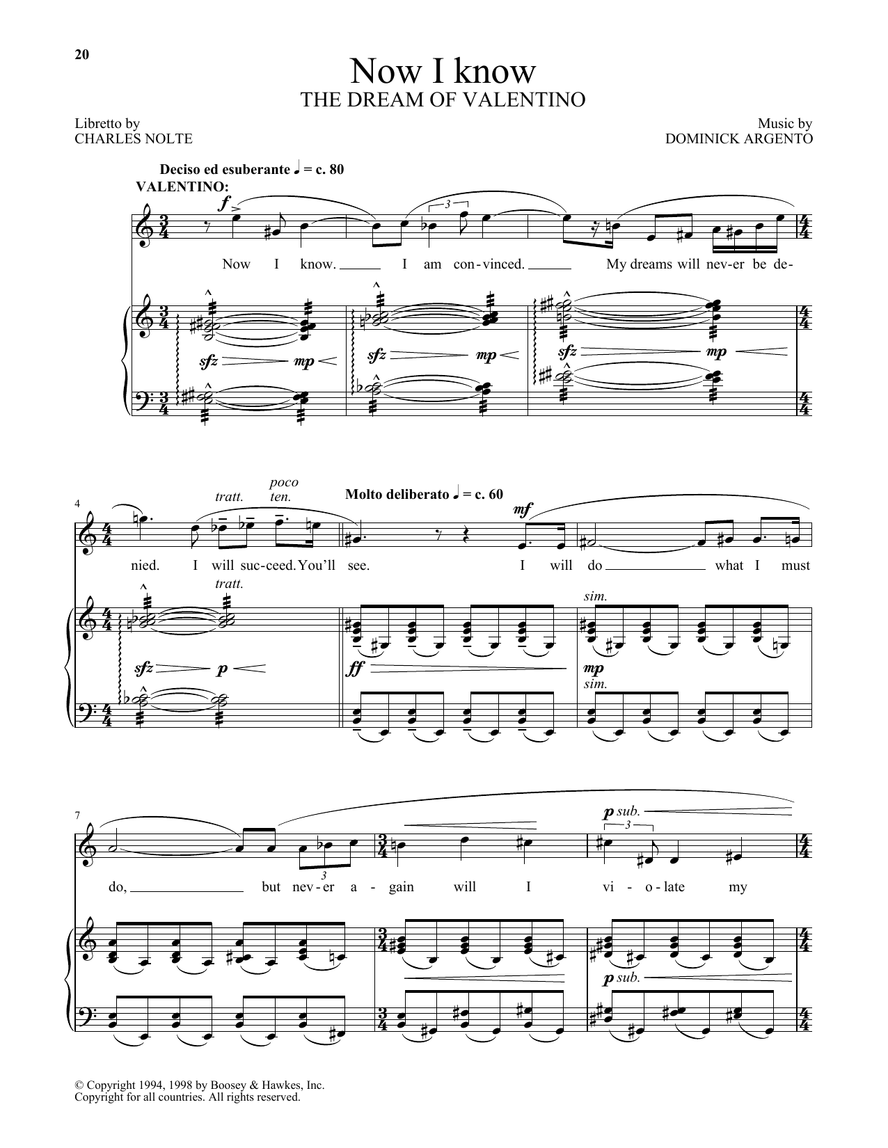 Download Dominick Argento Now I know (from The Dream Of Valentino) Sheet Music and learn how to play Piano & Vocal PDF digital score in minutes