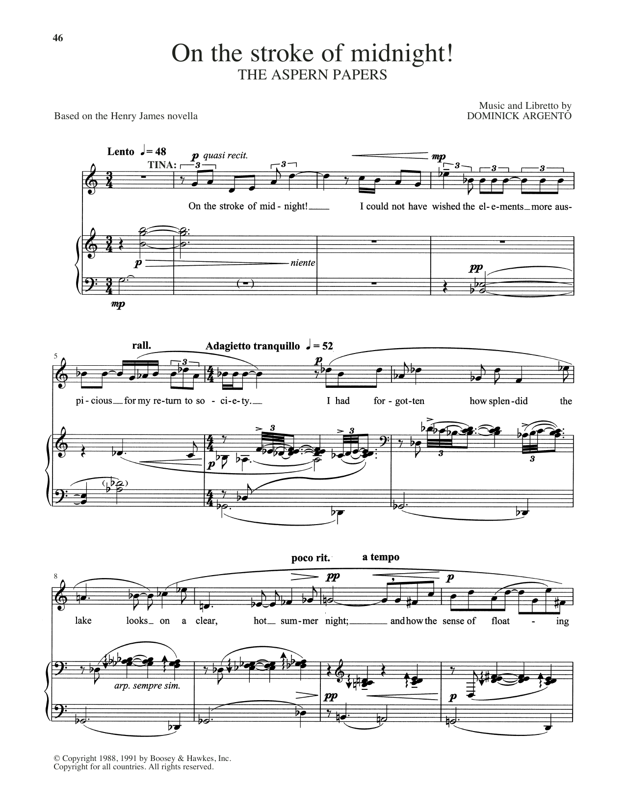 Download Dominick Argento On The Stroke Of Midnight! Sheet Music and learn how to play Piano & Vocal PDF digital score in minutes