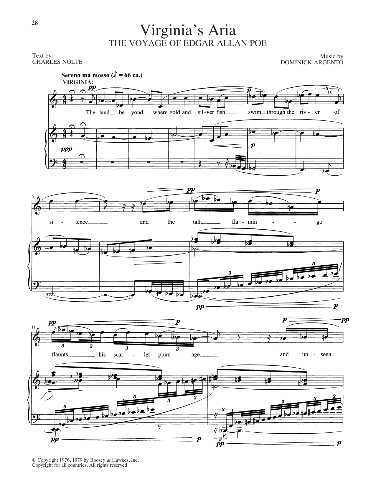 Download Dominick Argento Virginia's Aria Sheet Music and learn how to play Piano & Vocal PDF digital score in minutes