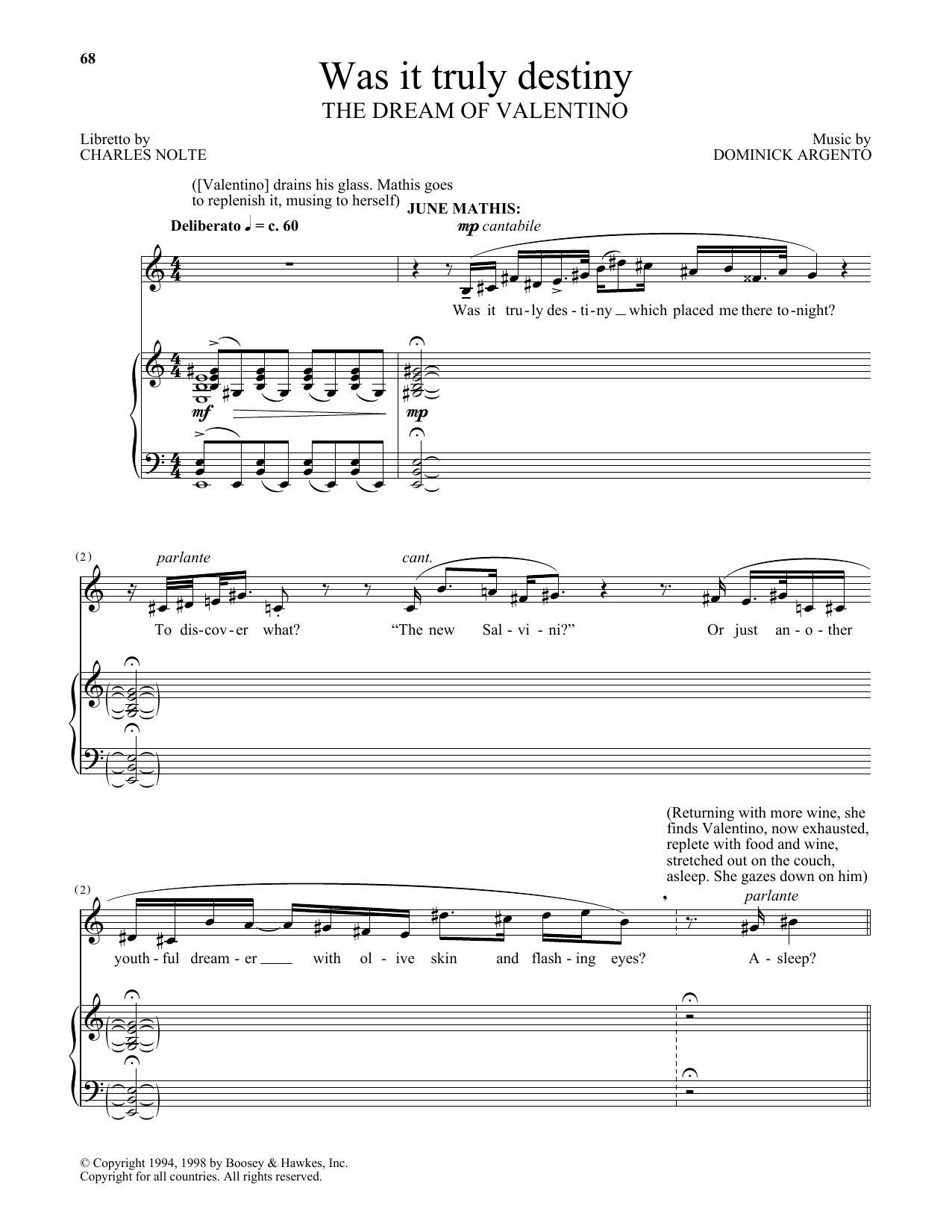 Download Dominick Argento Was it truly destiny (from The Dream Of Valentino) Sheet Music and learn how to play Piano & Vocal PDF digital score in minutes