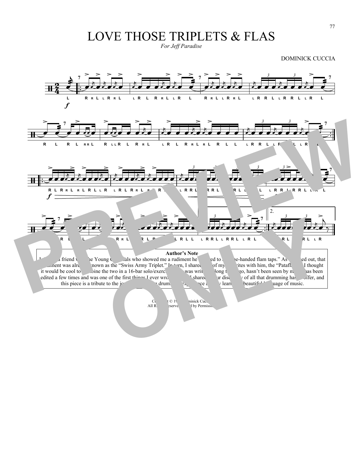 Download Dominick Cuccia Love Those Triplets & Flas Sheet Music and learn how to play Snare Drum Solo PDF digital score in minutes