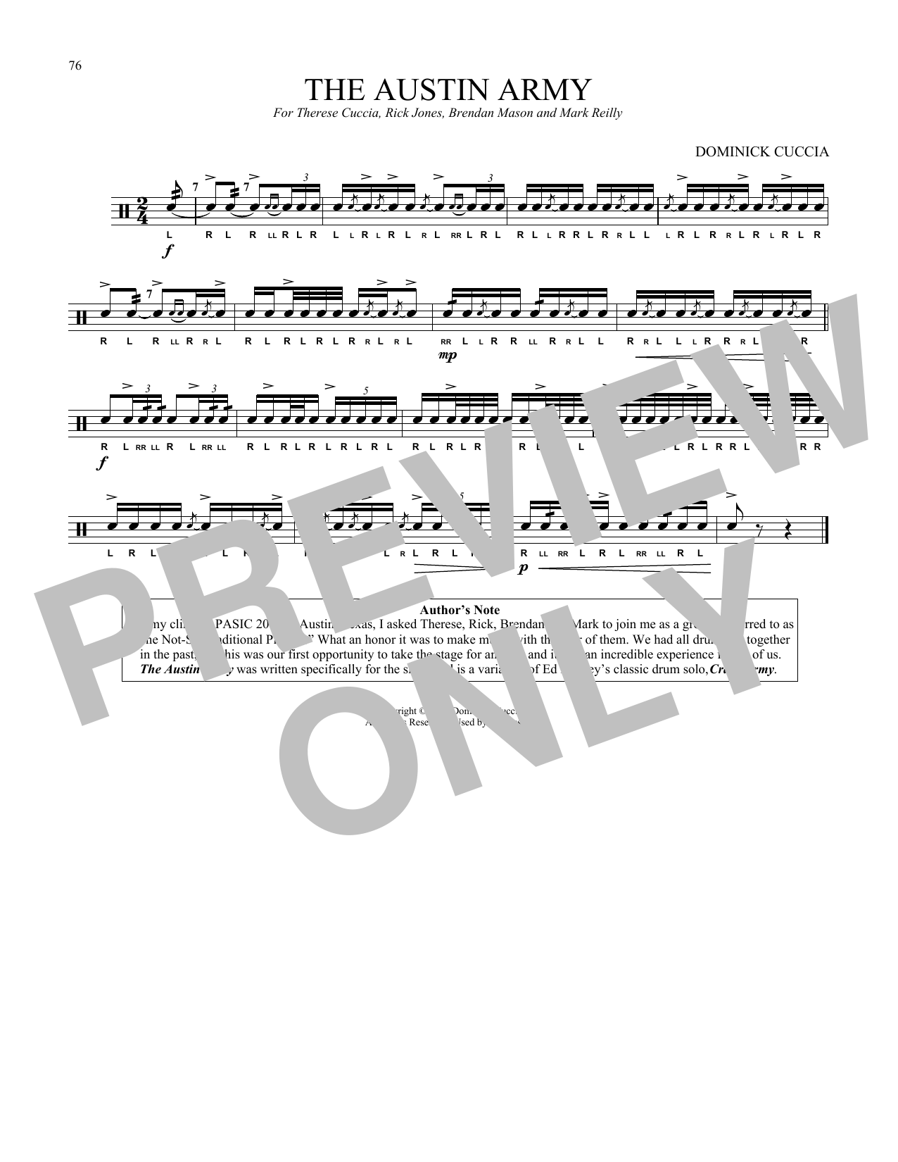Download Dominick Cuccia The Austin Army Sheet Music and learn how to play Snare Drum Solo PDF digital score in minutes