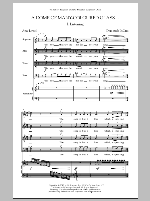 Download Dominick Diorio A Dome Of Many-Coloured Glass Sheet Music and learn how to play SATB PDF digital score in minutes