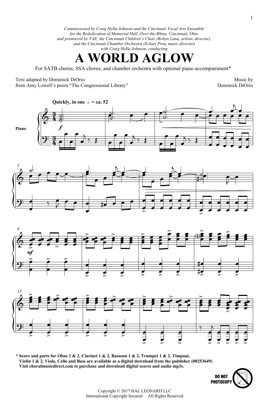 Download Dominick Diorio A World Aglow Sheet Music and learn how to play SATB PDF digital score in minutes