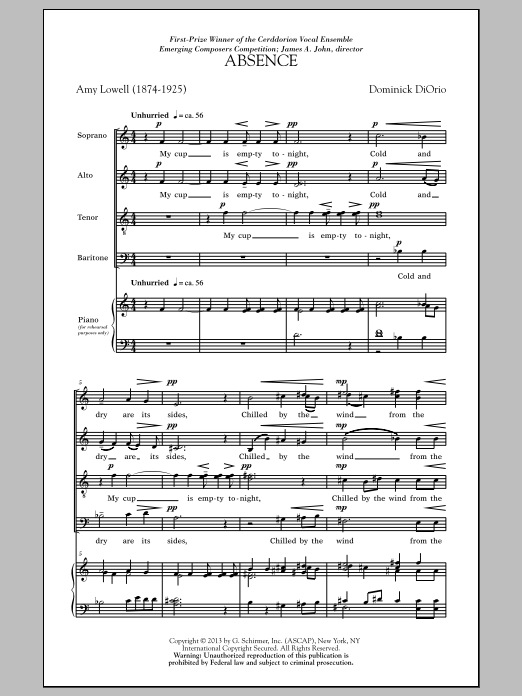 Download Dominick Diorio Absence Sheet Music and learn how to play SATB PDF digital score in minutes