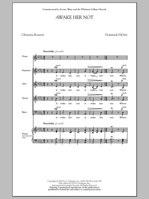 Download Dominick Diorio Awake Her Not Sheet Music and learn how to play SATB PDF digital score in minutes