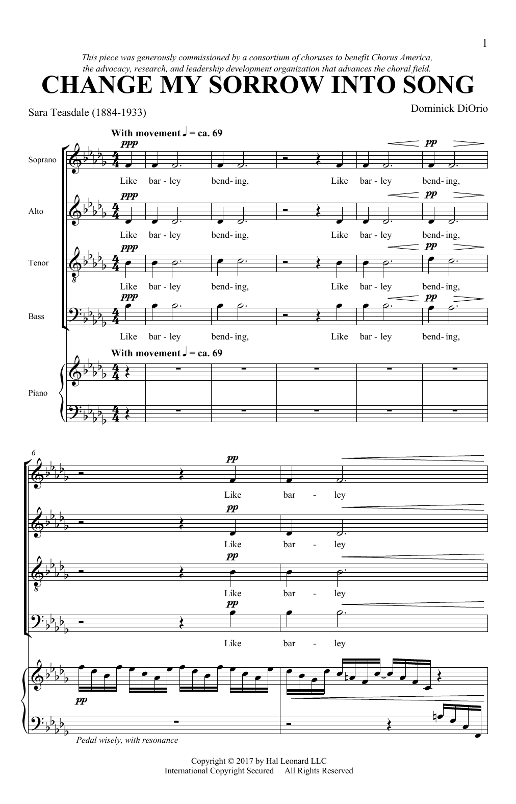 Download Dominick Diorio Change My Sorrow Into Song Sheet Music and learn how to play SATB PDF digital score in minutes
