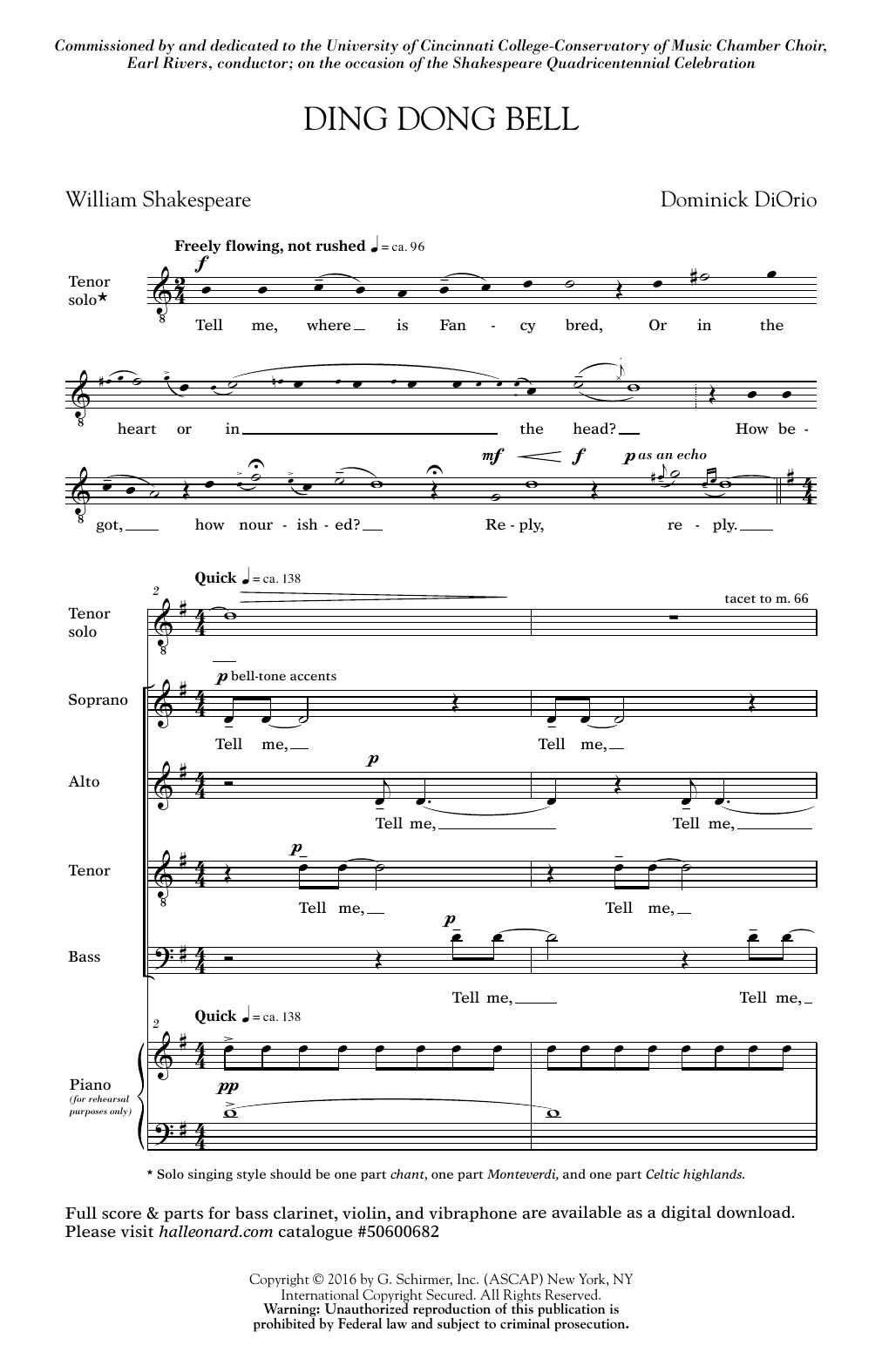 Download Dominick DiOrio Ding Dong Bell Sheet Music and learn how to play SATB PDF digital score in minutes