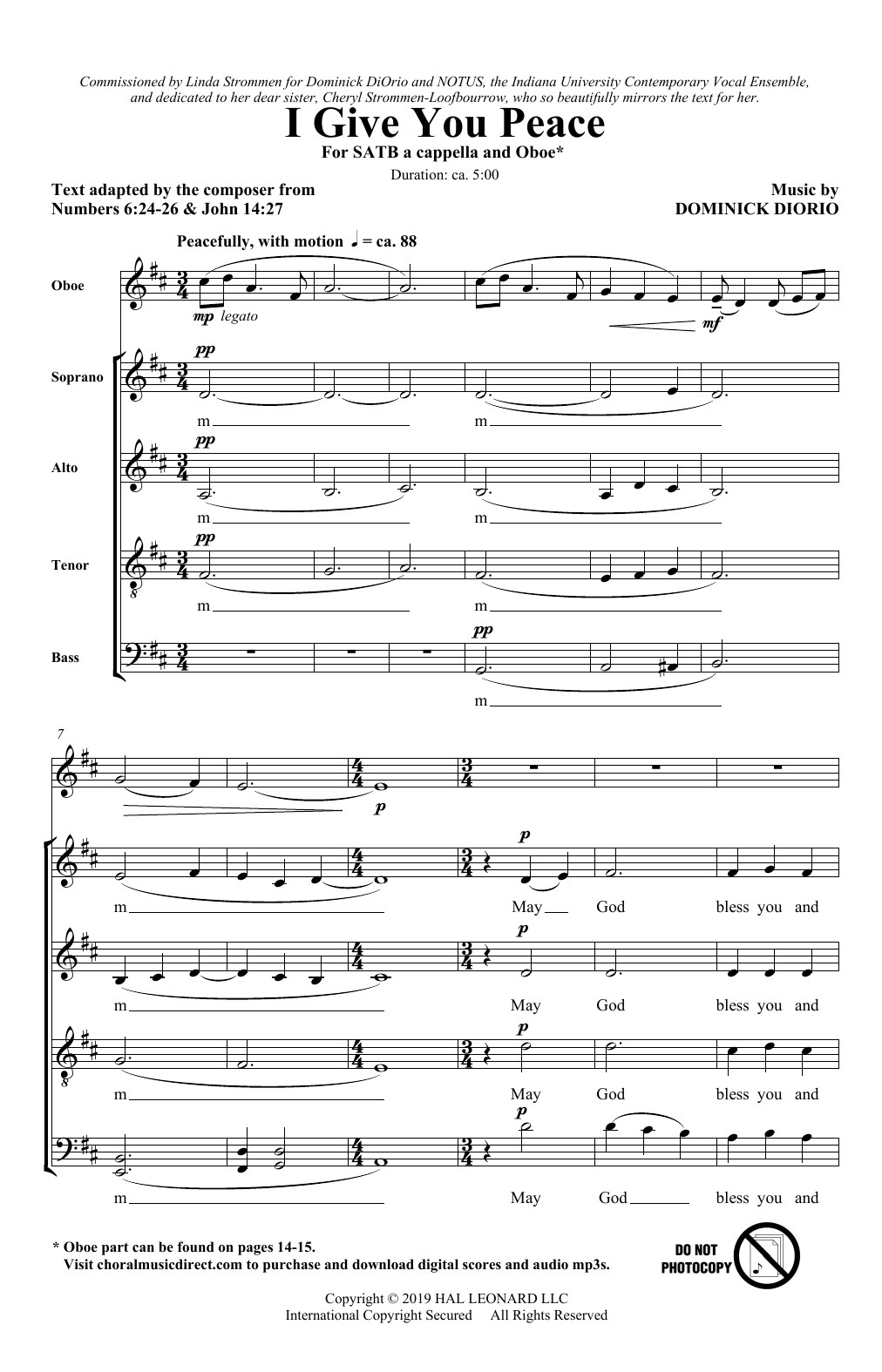 Download Dominick DiOrio I Give You Peace Sheet Music and learn how to play SATB Choir PDF digital score in minutes
