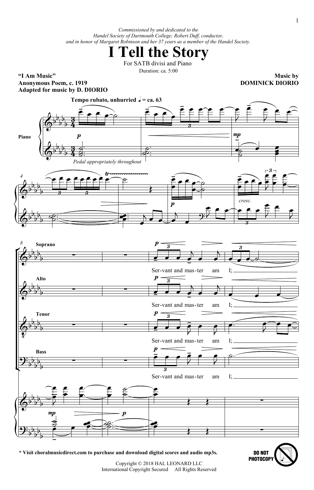 Download Dominick DiOrio I Tell The Story Sheet Music and learn how to play SATB PDF digital score in minutes