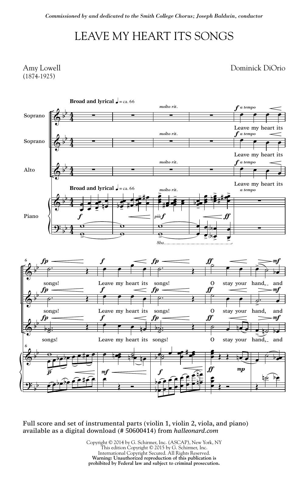 Download Dominick DiOrio Leave My Heart Its Songs Sheet Music and learn how to play SSA PDF digital score in minutes