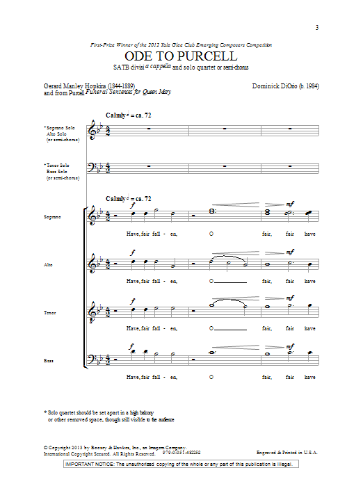 Download Dominick Diorio Ode To Purcell Sheet Music and learn how to play SATB PDF digital score in minutes