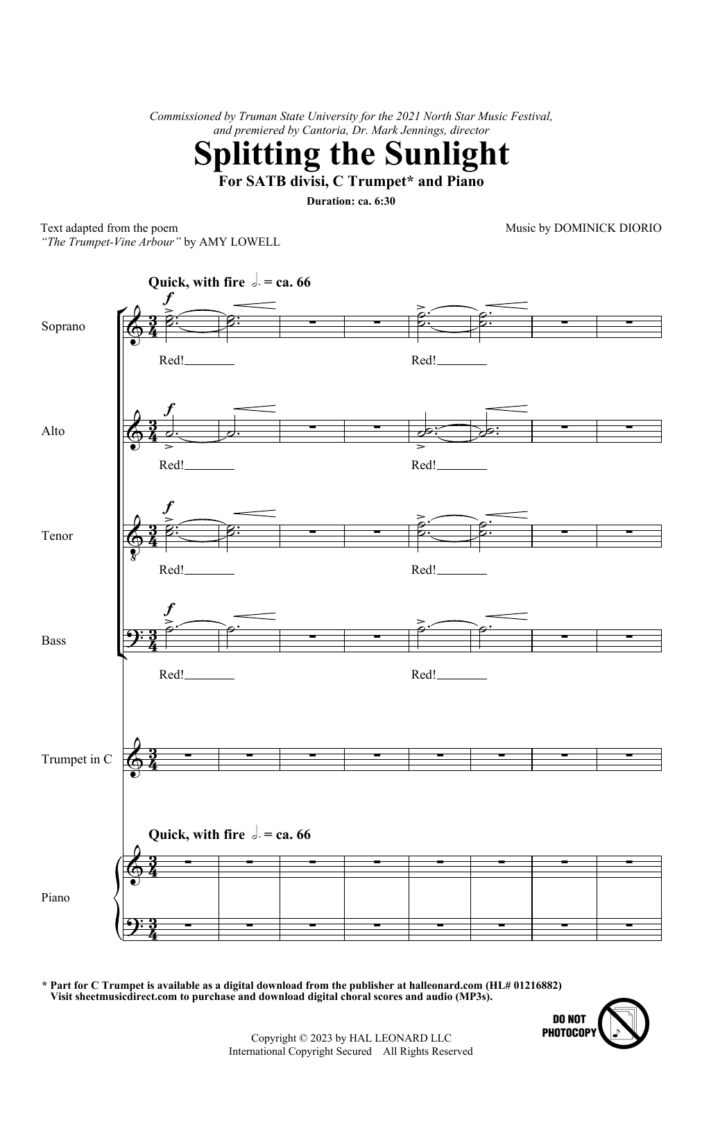 Download Dominick DiOrio Splitting The Sunlight Sheet Music and learn how to play SATB Choir PDF digital score in minutes