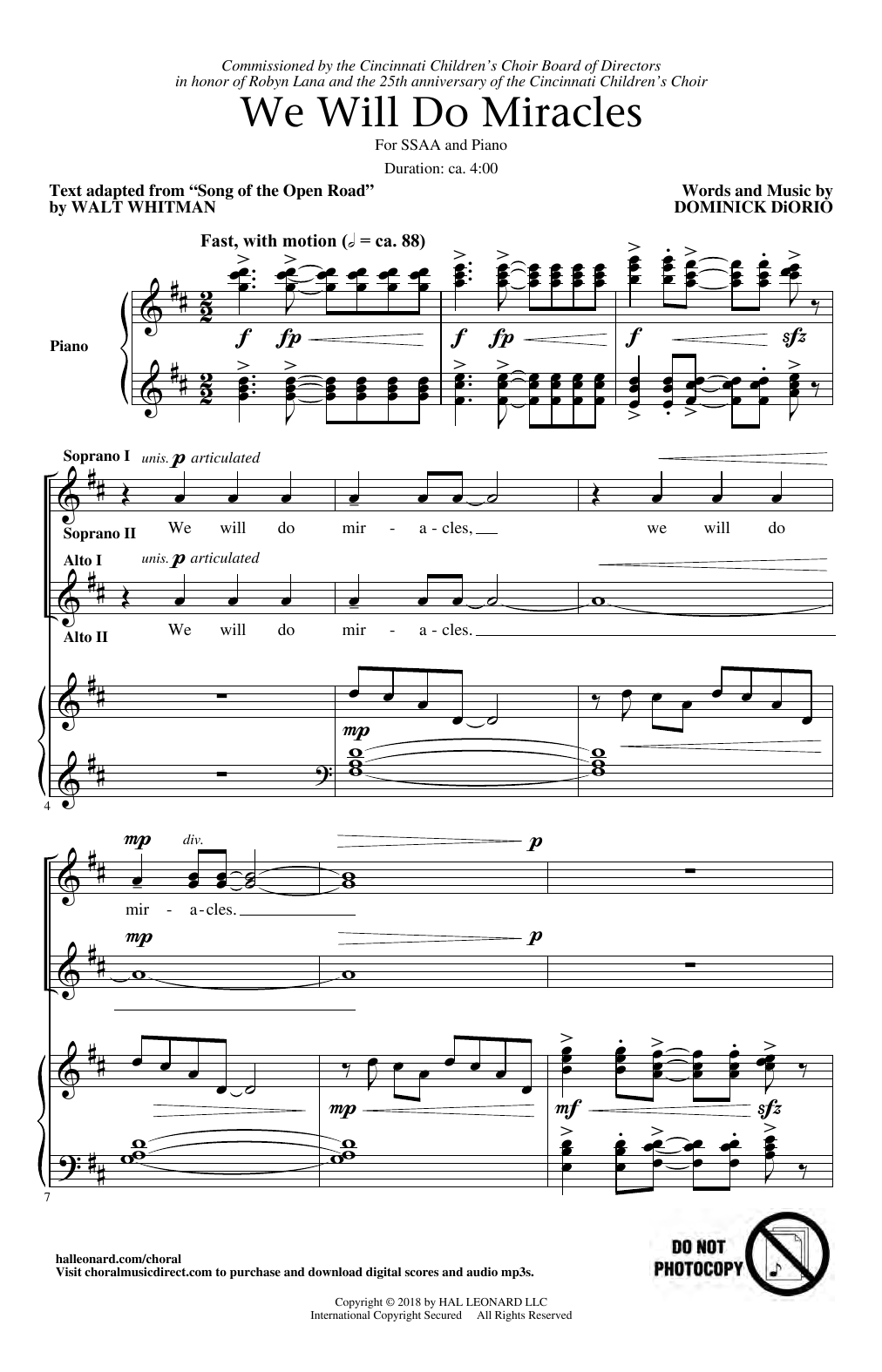 Download Dominick DiOrio We Will Do Miracles Sheet Music and learn how to play SATB Choir PDF digital score in minutes