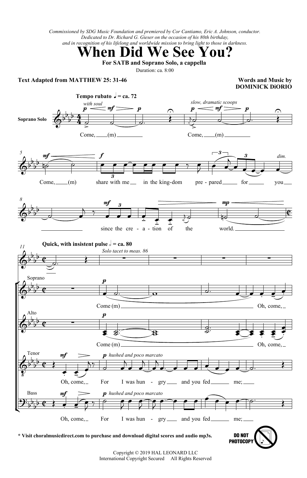 Download Dominick DiOrio When Did We See You? Sheet Music and learn how to play SATB Choir PDF digital score in minutes