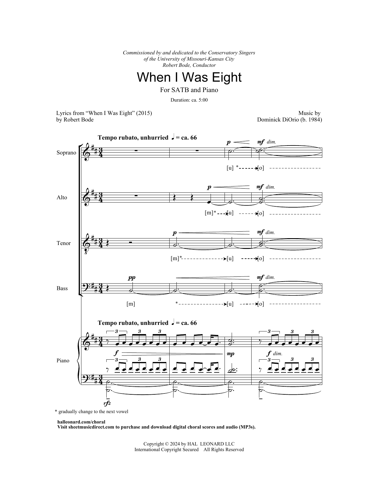 Download Dominick DiOrio When I Was Eight Sheet Music and learn how to play SATB Choir PDF digital score in minutes