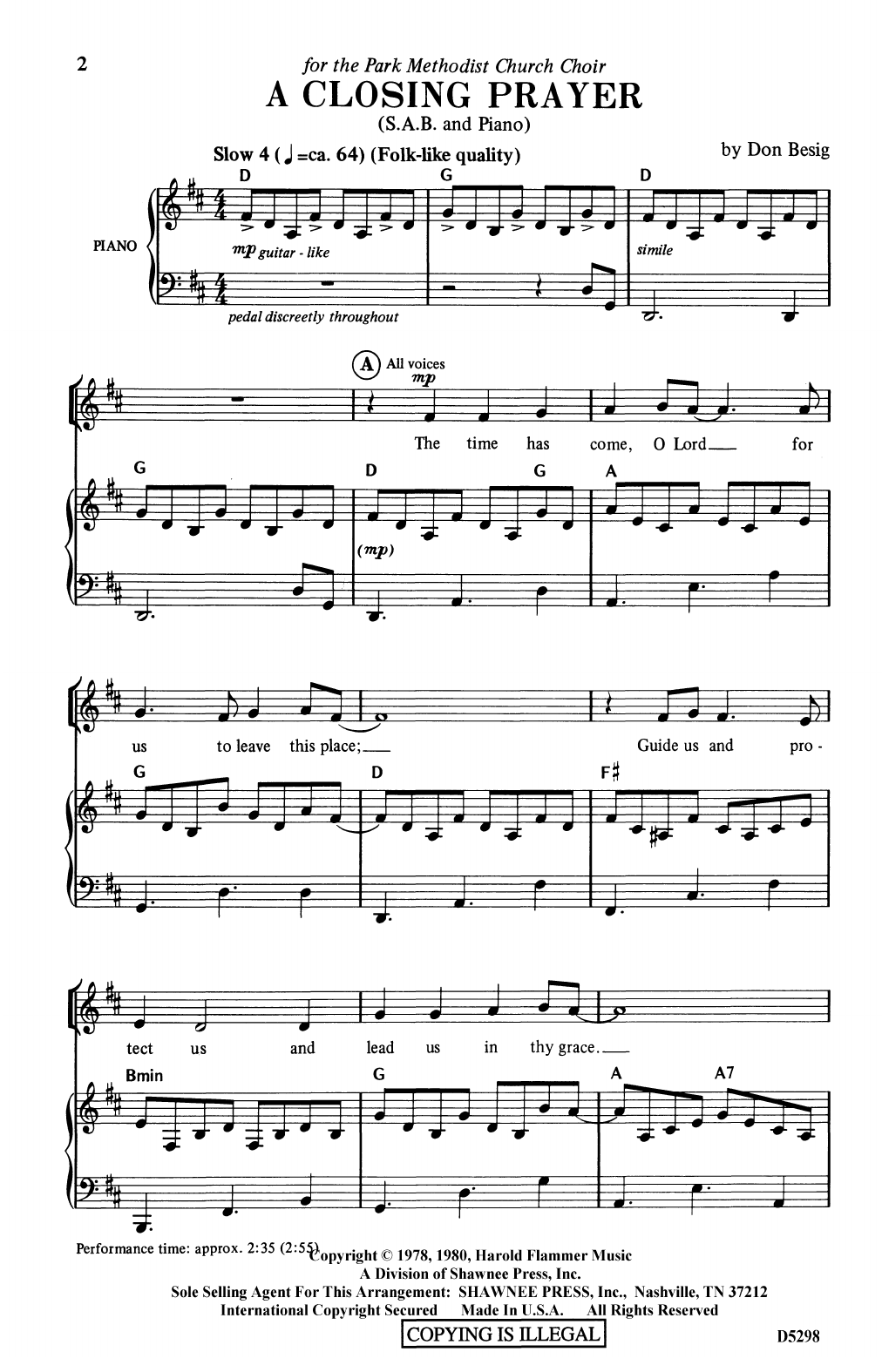Download Don Besig A Closing Prayer Sheet Music and learn how to play 2-Part Choir PDF digital score in minutes