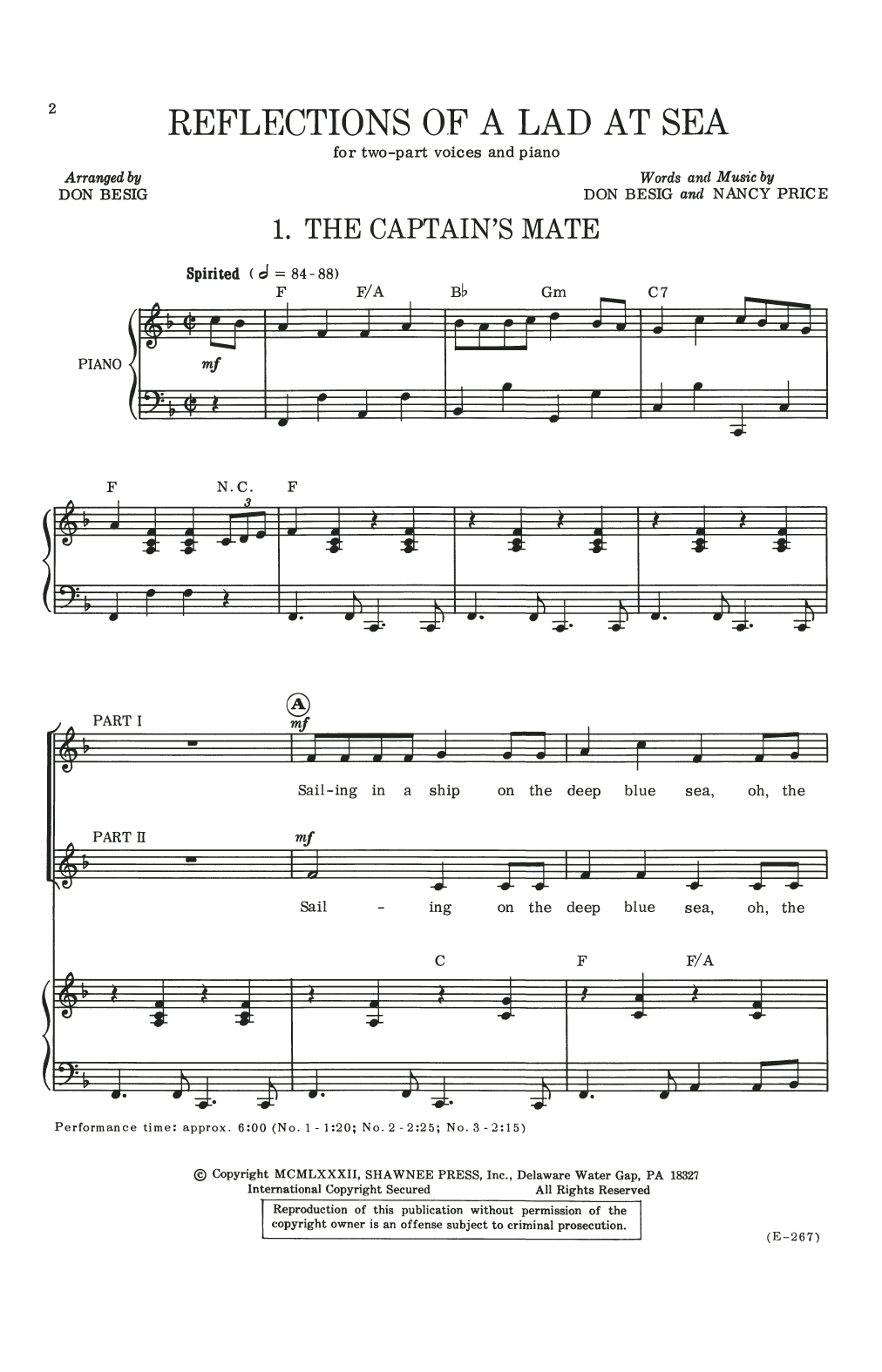 Download Don Besig and Nancy Price Reflections Of A Lad At Sea Sheet Music and learn how to play 2-Part Choir PDF digital score in minutes