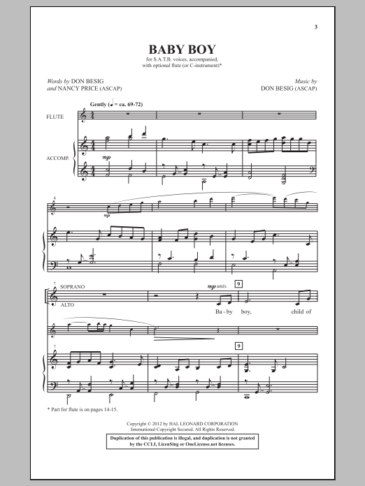 Download Don Besig Baby Boy Sheet Music and learn how to play SATB PDF digital score in minutes
