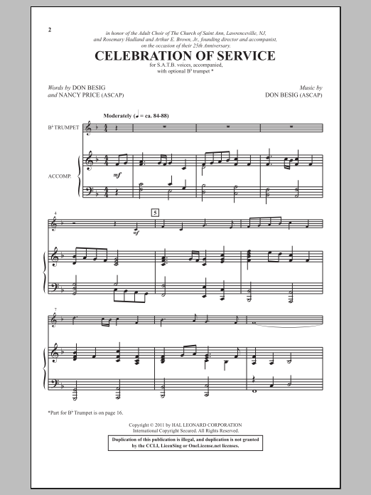 Download Don Besig Celebration Of Service Sheet Music and learn how to play SATB PDF digital score in minutes