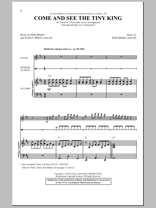 Download Don Besig Come And See The Tiny King Sheet Music and learn how to play 2-Part Choir PDF digital score in minutes