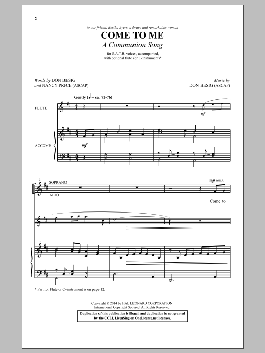 Download Don Besig Come To Me (A Communion Song) Sheet Music and learn how to play SATB PDF digital score in minutes