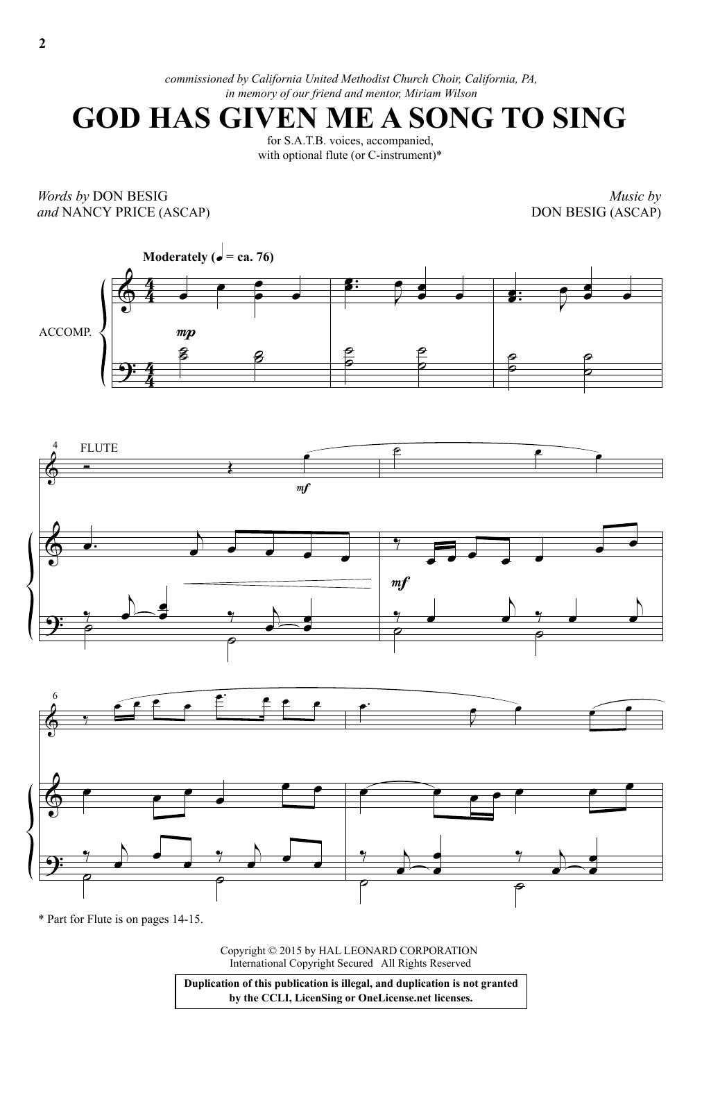 Download Don Besig God Has Given Me A Song To Sing Sheet Music and learn how to play Choral PDF digital score in minutes