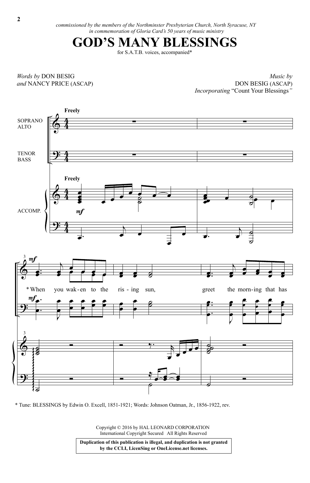 Download Don Besig God's Many Blessings Sheet Music and learn how to play SATB PDF digital score in minutes