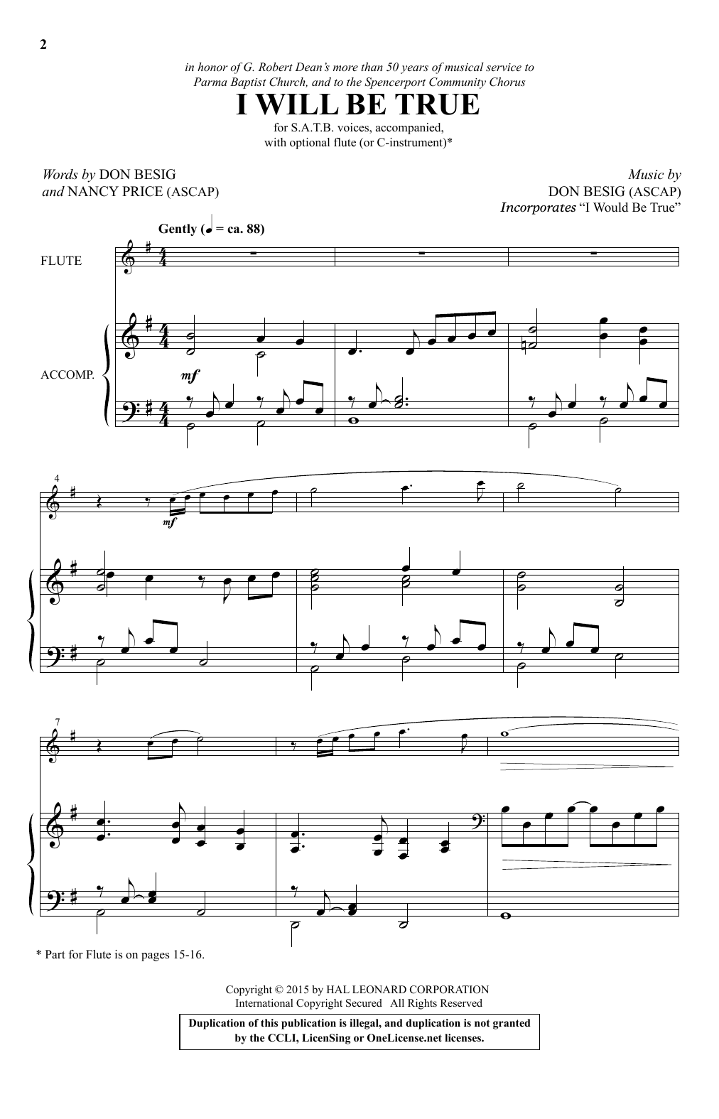 Download Don Besig I Will Be True Sheet Music and learn how to play Choral PDF digital score in minutes