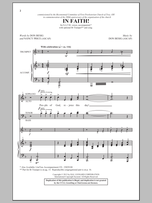 Download Don Besig In Faith! Sheet Music and learn how to play SATB PDF digital score in minutes