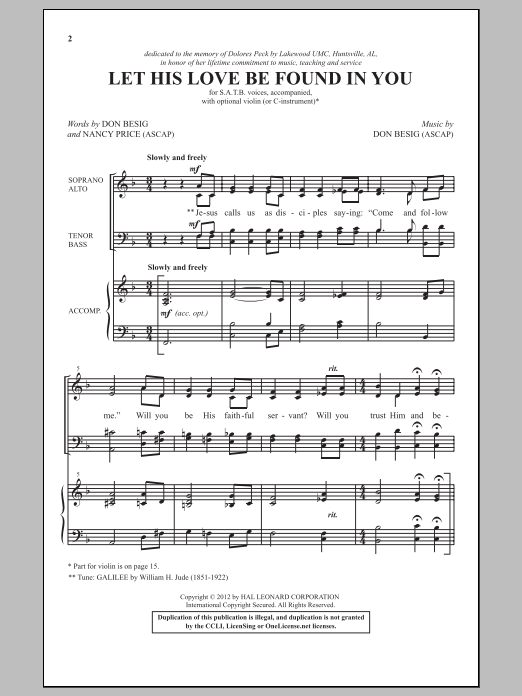 Download Don Besig Let His Love Be Found In You Sheet Music and learn how to play SATB PDF digital score in minutes