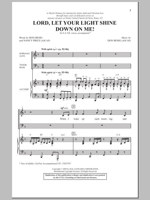 Download Don Besig Lord, Let Your Light Shine Down On Me! Sheet Music and learn how to play SATB Choir PDF digital score in minutes