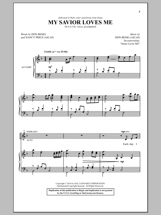 Download Don Besig My Savior Loves Me Sheet Music and learn how to play SATB PDF digital score in minutes