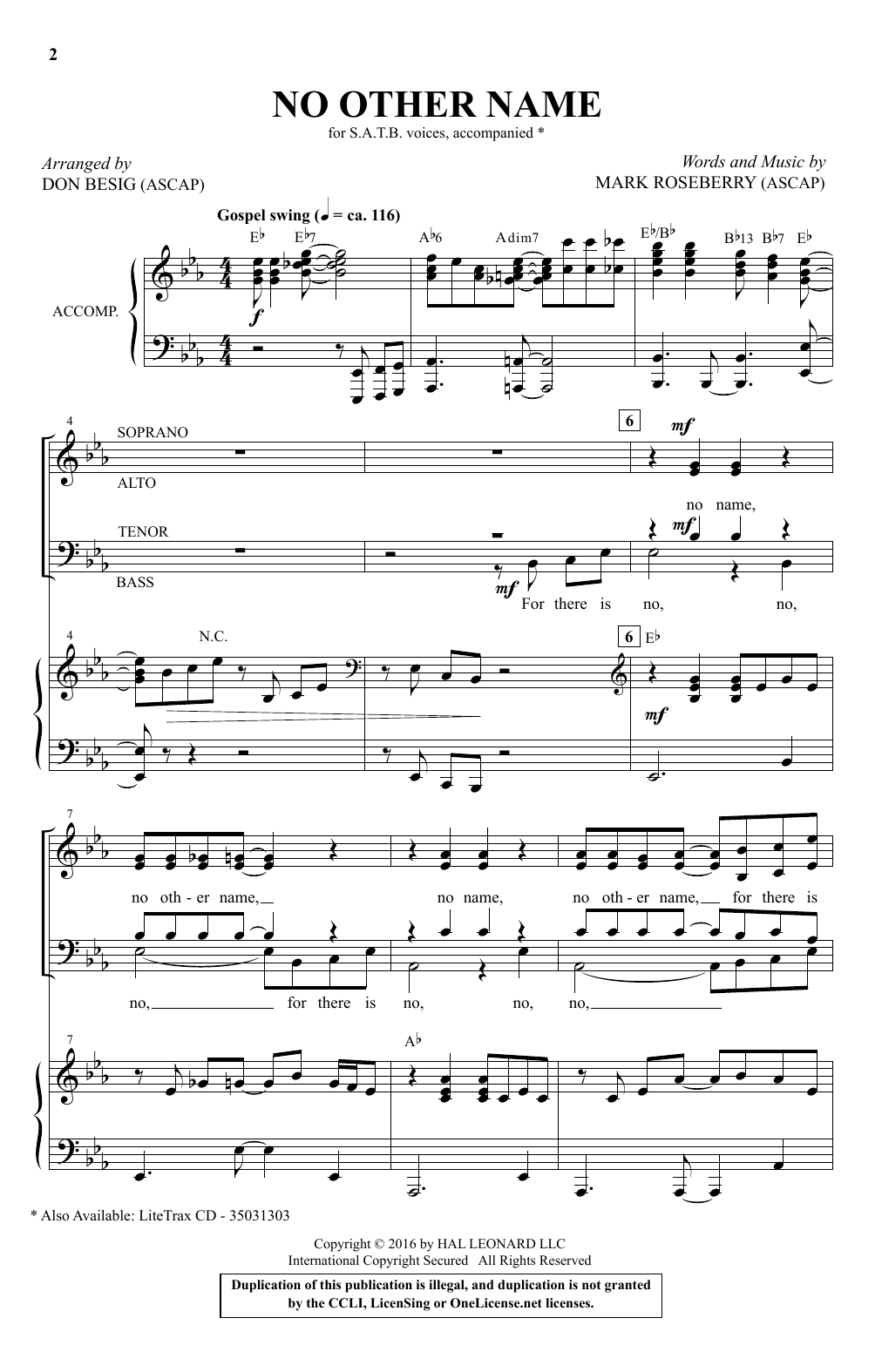 Download Don Besig No Other Name Sheet Music and learn how to play SATB PDF digital score in minutes