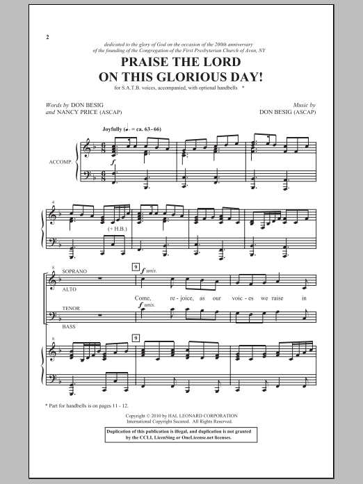 Download Don Besig Praise The Lord On This Glorious Day Sheet Music and learn how to play SATB Choir PDF digital score in minutes