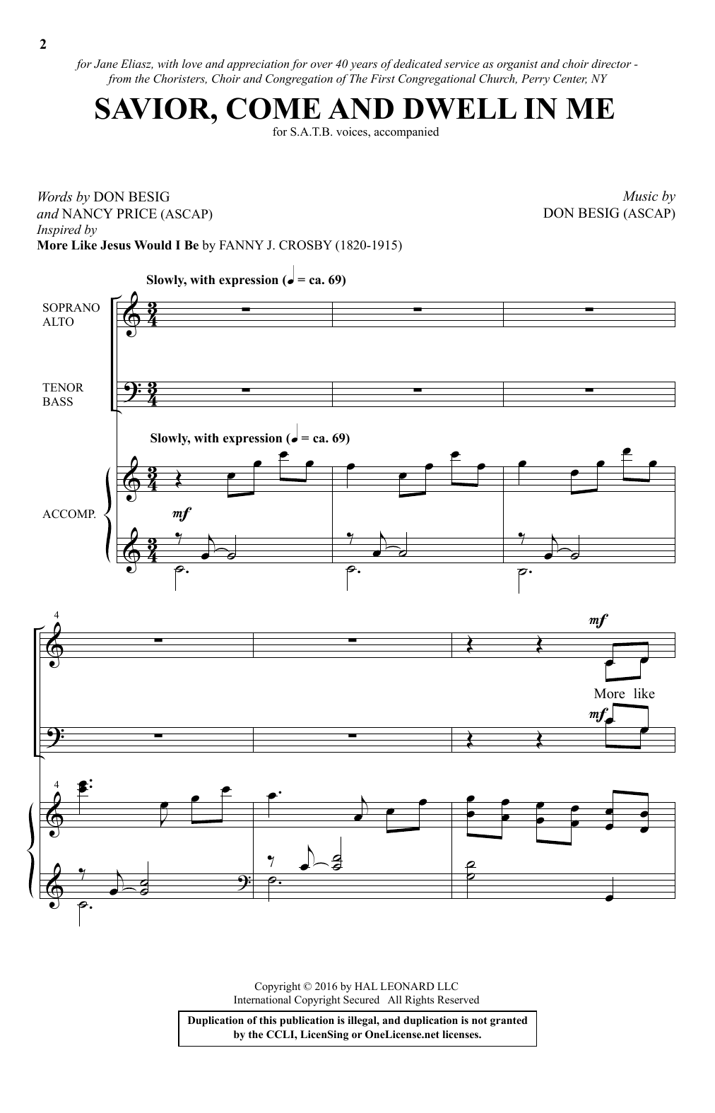 Download Don Besig Savior, Come And Dwell In Me Sheet Music and learn how to play SATB PDF digital score in minutes