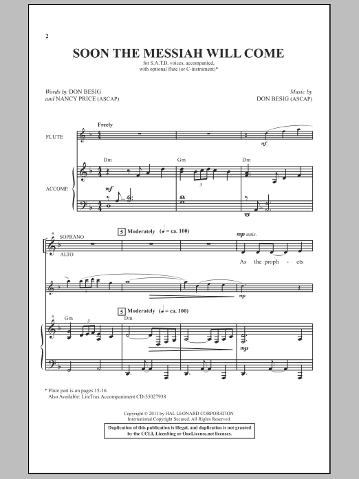 Download Don Besig Soon The Messiah Will Come Sheet Music and learn how to play Choral PDF digital score in minutes