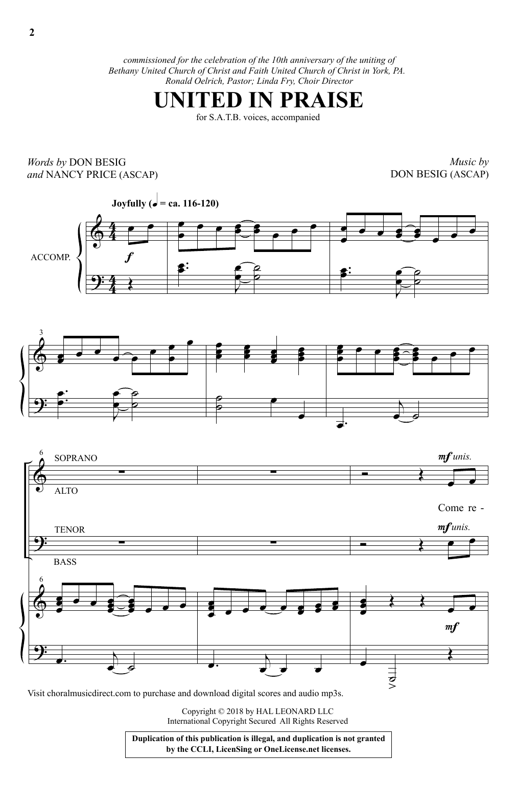 Download Don Besig United In Praise Sheet Music and learn how to play SATB PDF digital score in minutes